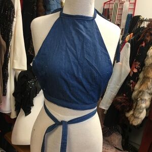 Blue denim backless top